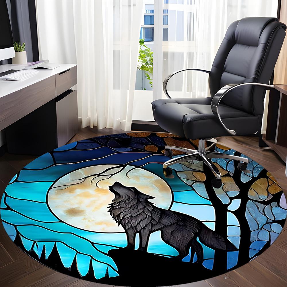 1pc Moon Wolf Office Round Area Rug, Under Office Chairs Bedroom Living Room Home Decor, Room Deco, Available in Various Sizes