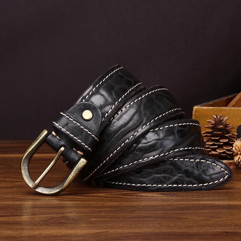 Thickened Personalized Trend Retro Rough Pattern Belt Men'S Leather Pin Buckle First Layer Cowhide Tree Pattern Jeans Belt Men'S