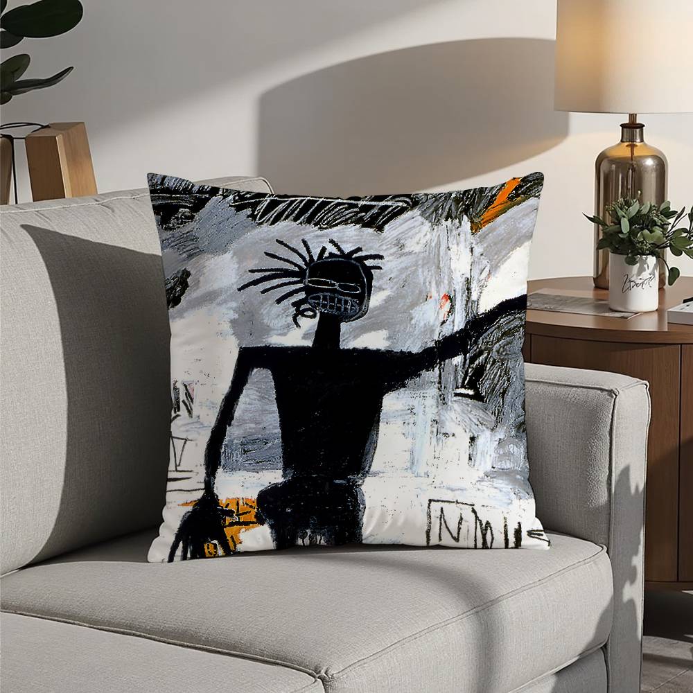 J-Jean M-Michel B-Basquiat Art Pillow Case Square Double‑Sided Print Cushion Case For Sofa Home Bedchamber Decor Gift