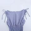 2025 Spring Women's European & American Style Striped Tie-Up Ruched Waist Top