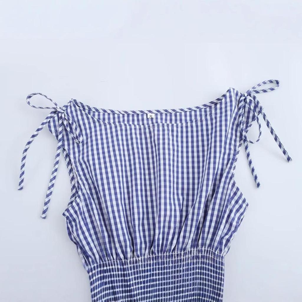 2025 Spring Women's European & American Style Striped Tie-Up Ruched Waist Top