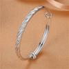 Fashion 925 Silver Adjustable Bracelets For Women Vintage Elegant Geometric Shiny Frosted Bangle Party Jewelry Gifts