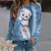 Cat Printed Loose Sweatshirt Cute Long Sleeve Round Neck Spring Summer
