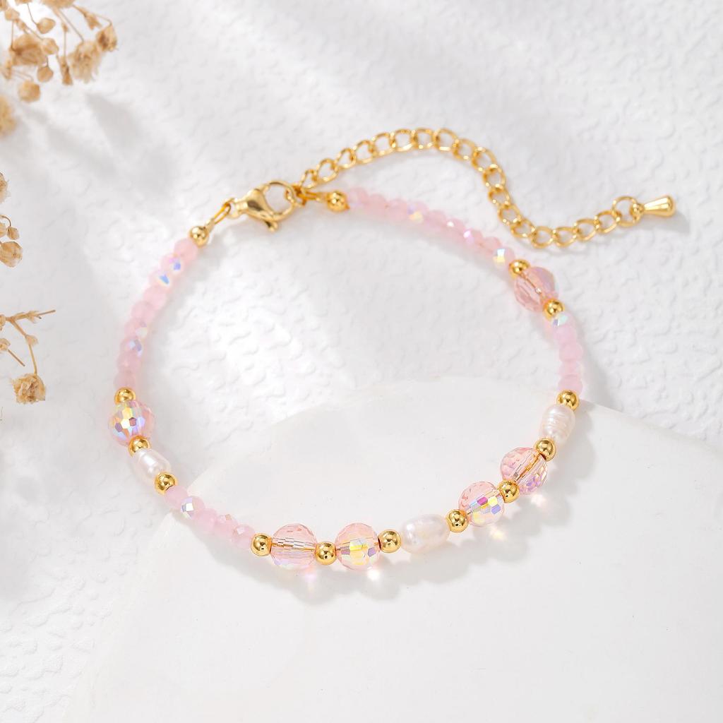 Rosa Kristall & Süßwasserperlen Perlenkette/Armband – Vielseitig, Leichter Luxus Design für Beste Freunde