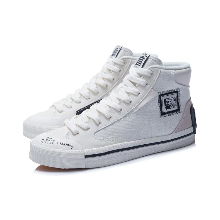 Li Ning Mickey X Keith Haring Collaboration High-Top Skate Shoes Men Skate Shoes White Black AECR061-4