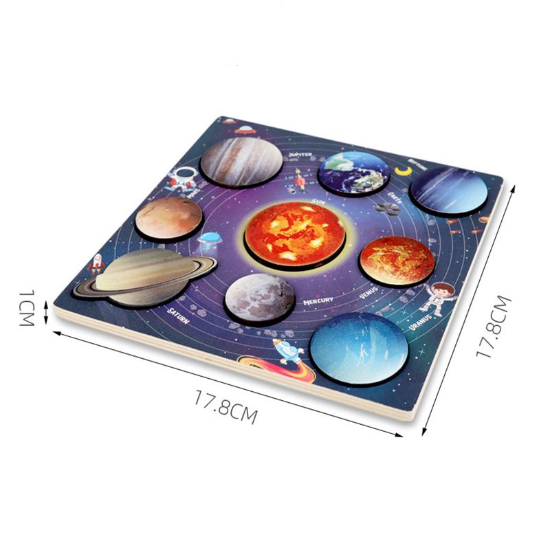 Children Wooden Space Planet Puzzles Solar System Planets Toys Planet Matching Game Jigsaw Tray Universe Science Learning Toy