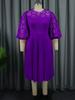 Plus Size Lace Lantern Sleeve Dress with Pleated Skirt - Christmas Gift