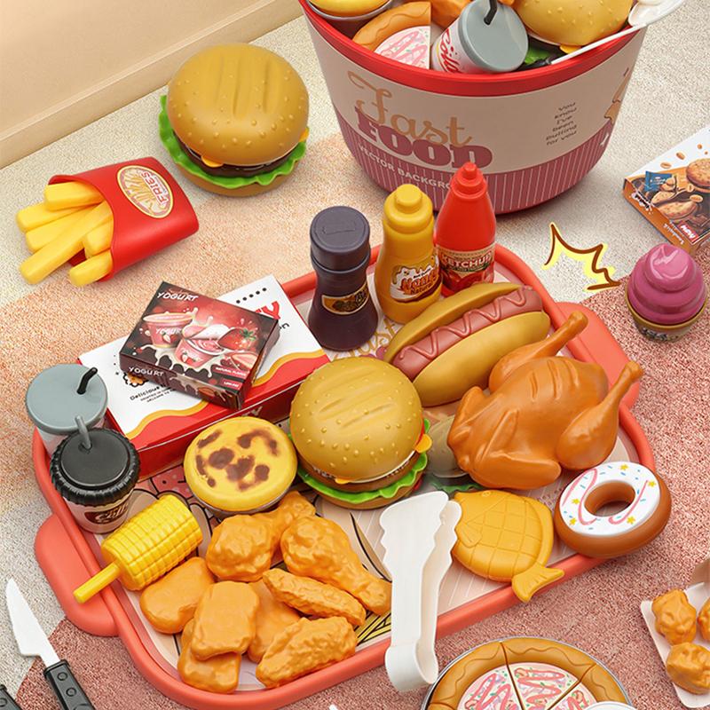 Zestaw Zabawek Kuchennych dla Dzieci Dziewczynka Zabawa w Dom Symulacja Chleb Burger Pizza Gotowanie Gra Akcesoria Rekwizyty do Zabawy Kuchennej