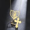 Virgin Mary Heart Pendant Necklace Stainless Steel Praying Mary Rosary Cross Christian Religious Amulet Catholic Jewelry Gifts