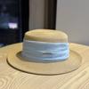 Retro French Straw Hat Women's Summer Seaside Sunshade UV Protection Pleated Flat Edge Hat Women's Sun Hat Flat Top Hat