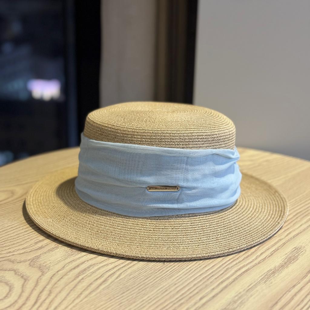 Retro French Straw Hat Women's Summer Seaside Sunshade UV Protection Pleated Flat Edge Hat Women's Sun Hat Flat Top Hat