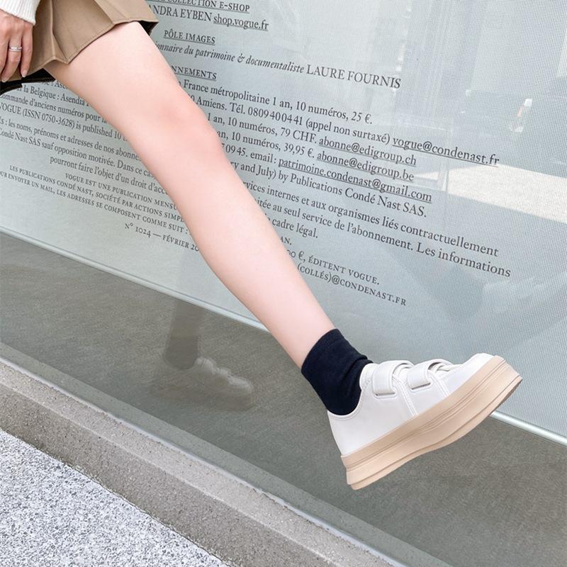[Spring New] All-cowhide Little White Shoes Women's Tide Velcro Thick-soled Leather Board Shoes 2025ins Wind
