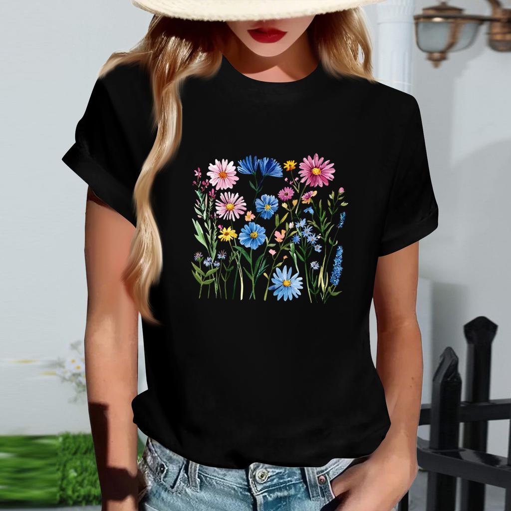 Damernas Mode Rundhalsad Casual Retrotryck Kortärmad T-shirt Topp