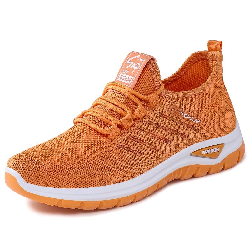 Shoes Female Couple Large Size Lace-up Sneakers Soft-soled Women's Shoes Fly-woven Breathable Casual Shoes Shallow Mouth Thick-soled Single Shoes