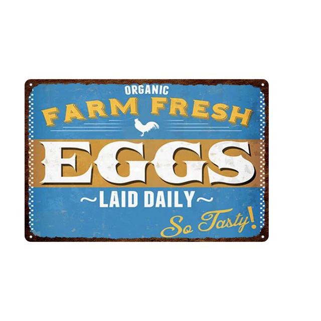 Vintage Farm Fresh Eggs Tin Sign  Rustic Chicken  Horse Metal Plate Poster for Farmhouse Kitchen Wall Decor