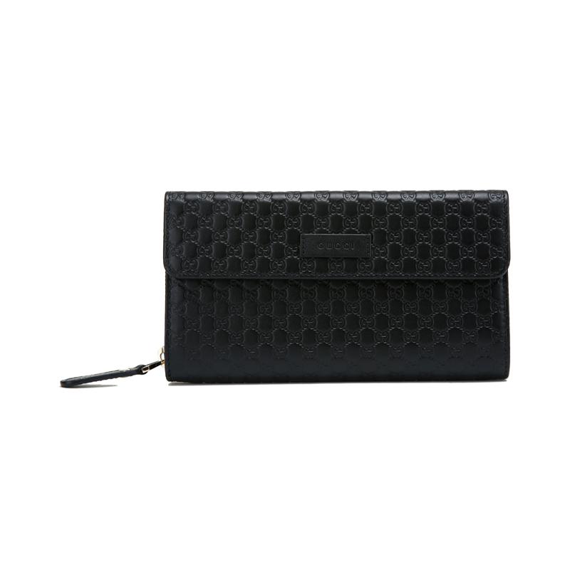 Gucci Presbyopia Logo Long Folding Embossed Leather Wallet Wallet Unisex Black #ClassicRecommendation#