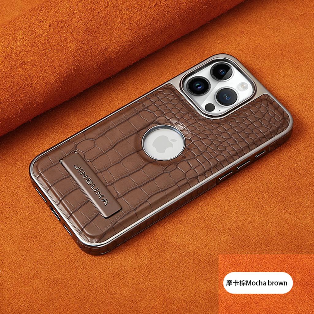 Boutique Crocodile Texture Eco Leather Case For iPhone 16 15 14 Plus 13 12 Pro Max Magnetic Cover Hidden Stand Bracket Premium