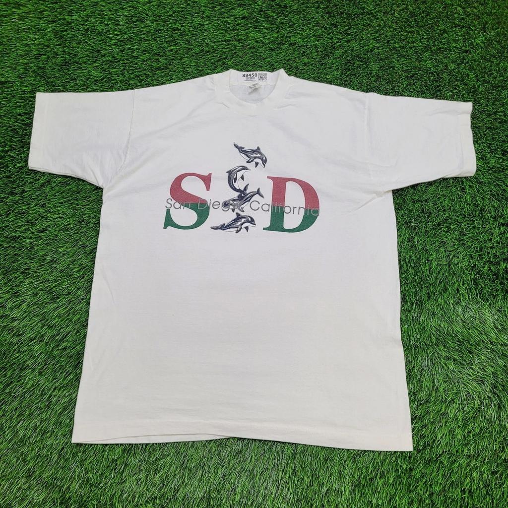 Vintage 90s San-Diego SoCal Dolphin Shirt L/XL 23x29 White California
