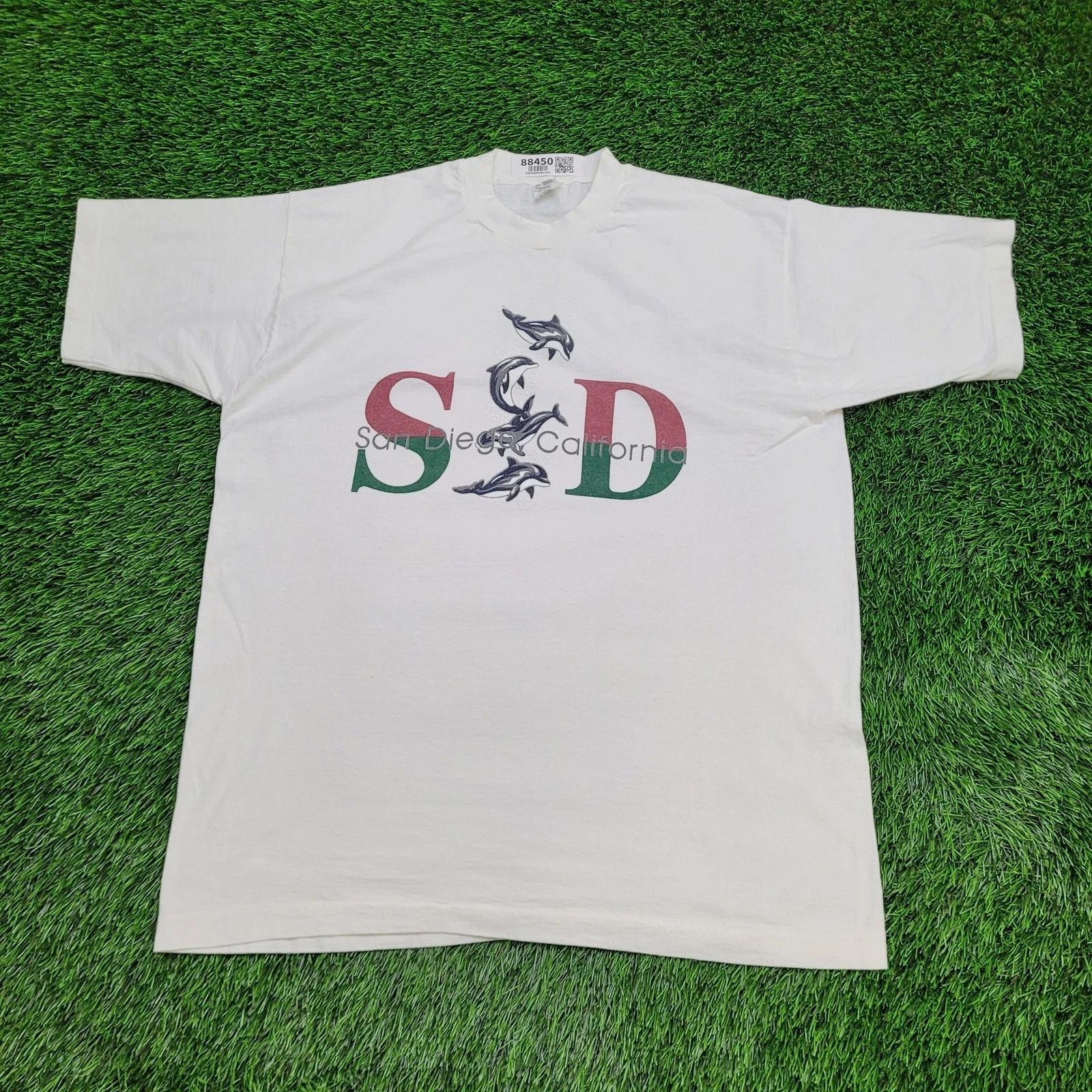 Винтажная футболка San-Diego SoCal Dolphin 90-х L/XL 23x29 Белая Калифорния S