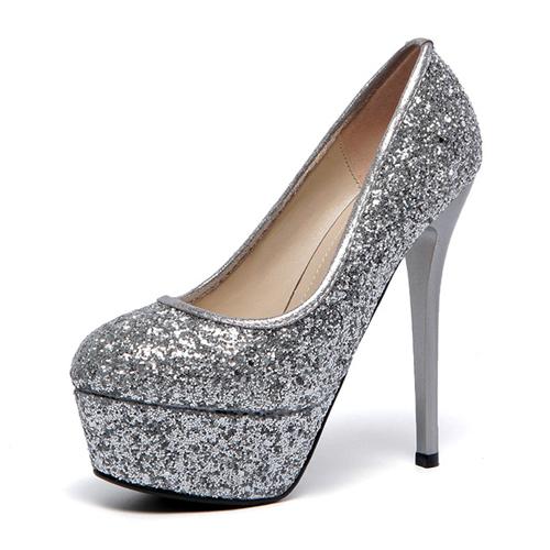 Wedding Party Shoes Women Sexy Super high heels White/Silver/Pink glitter Pumps Bling Pointed toe platform shoes zapatos mujer