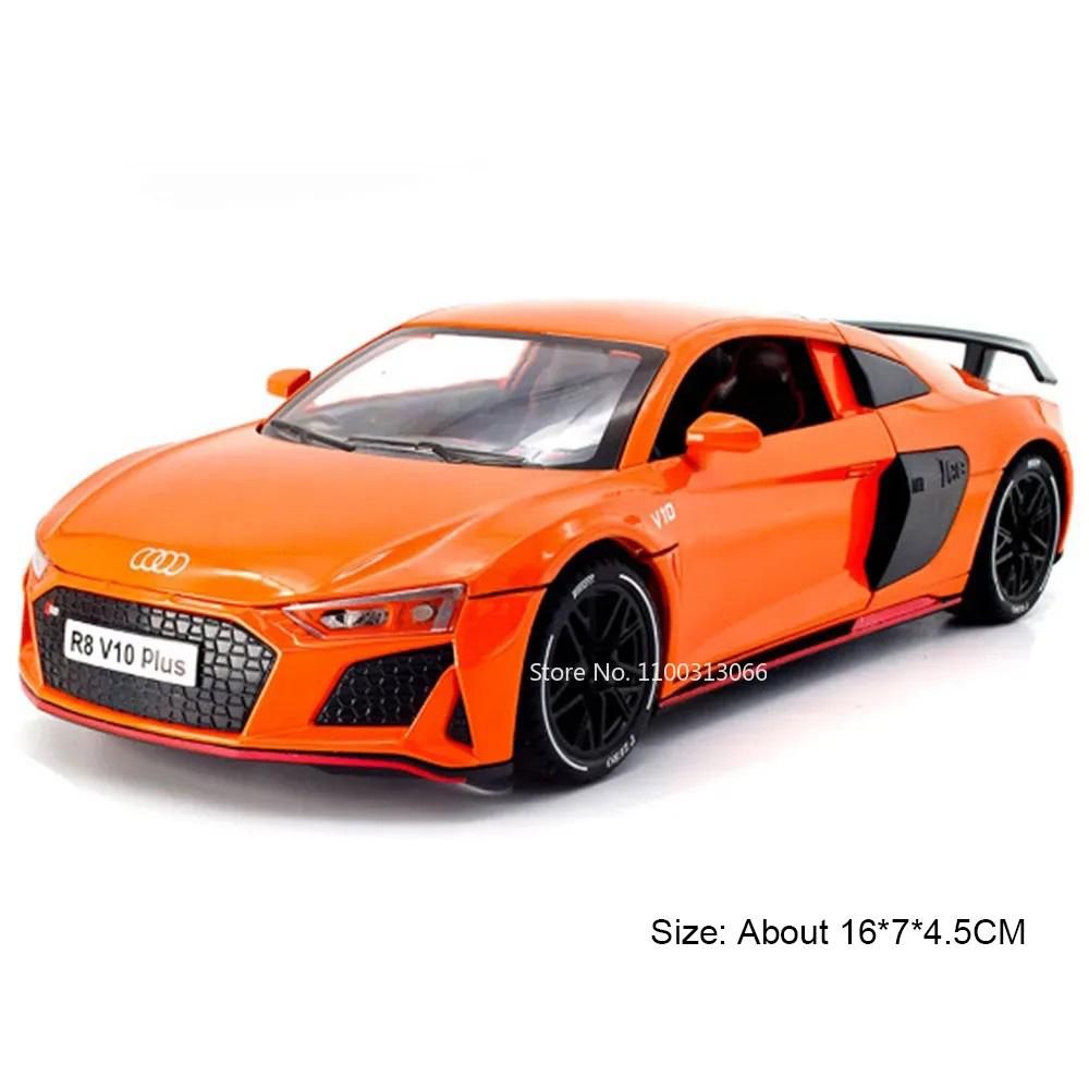 1:24 RS7 R8 V10 Cars Toys Alloy Diecast Models Light Sound Rubber Tires Vehicle Wheel Pull Back Miniature Car Kids Perfect Gifts
