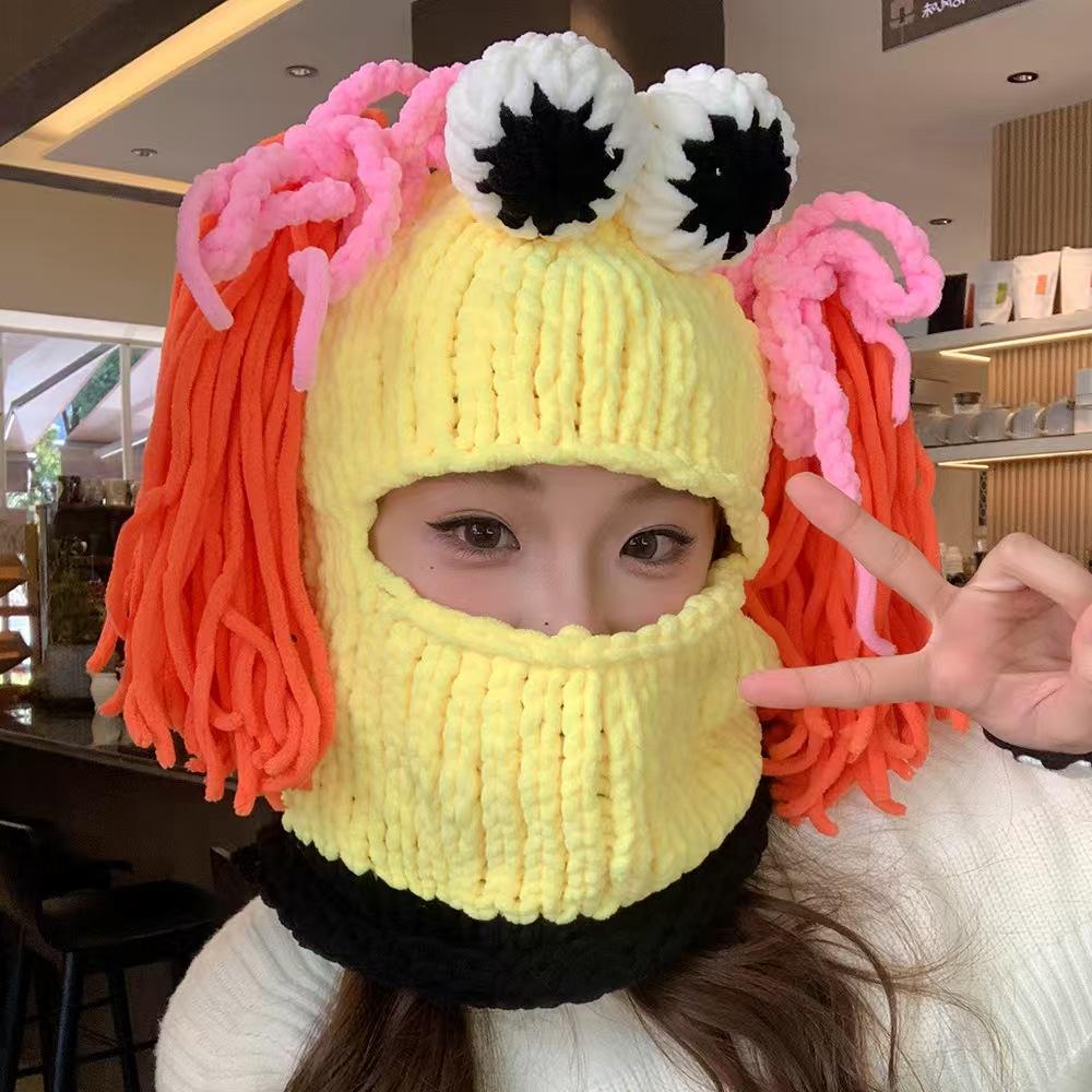 Japanese Popular Funny Devil Corner Crochet Knitted Beanie Hat Handmade Cute Long Ear Warm Cover Warm Wool Hat Spot