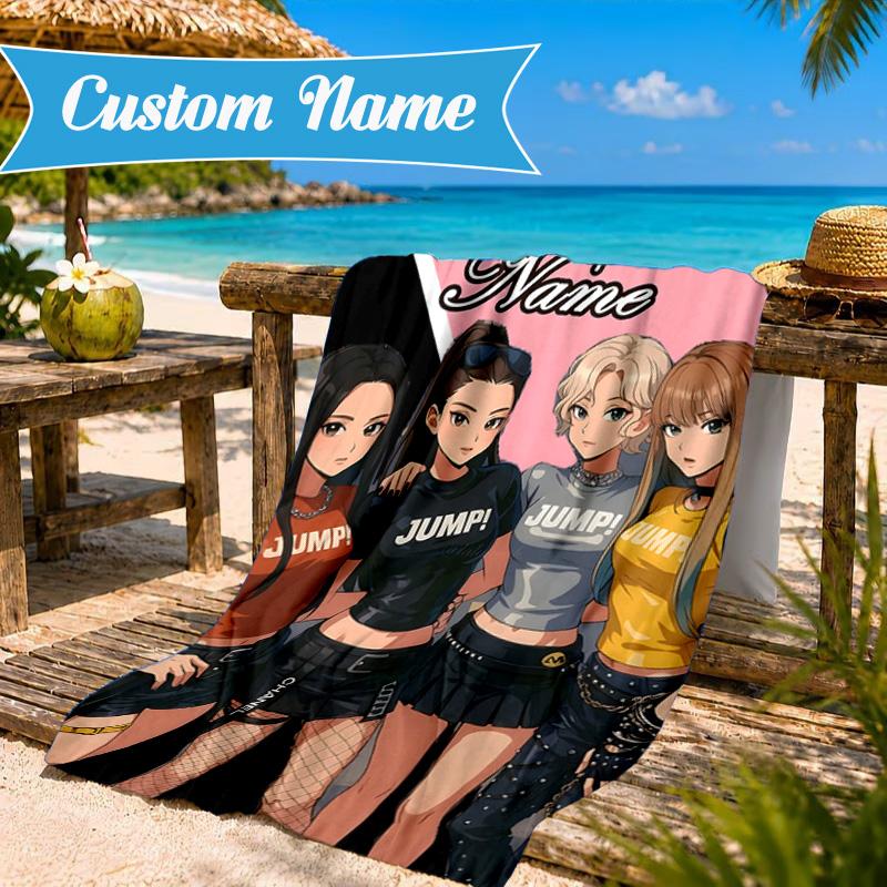 Custom Name Floral Fantasy Kpop Beach Towel Microfiber Beach Towel, Lightweight and Quick-Dry, for Summer Travel, Swimming Pool Gift