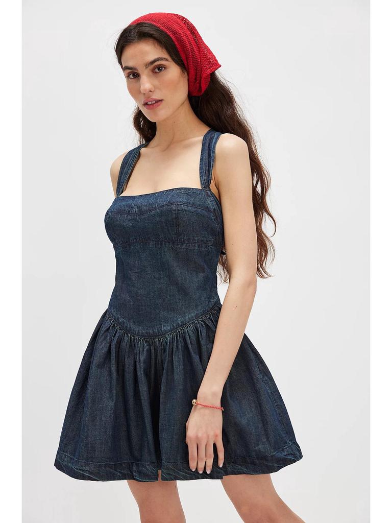 Europäisches & Amerikanisches Damen-Mini-Denimkleid 2025 Sommer, Rückenfrei, Schlank, Hoher Bund, Einfarbig.