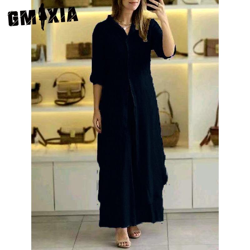 GMXIA Women's Summer, Spring and Autumn Elegant Cotton and Linen Slim Waisted Long-sleeved Wide-legged Trousers Suit