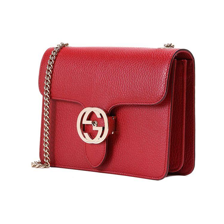 Gucci Gold Double G Chain Shoulder Strap Crossbody Accordion Bag Women Shoulder Bag Red 510304-CAO0G-6420
