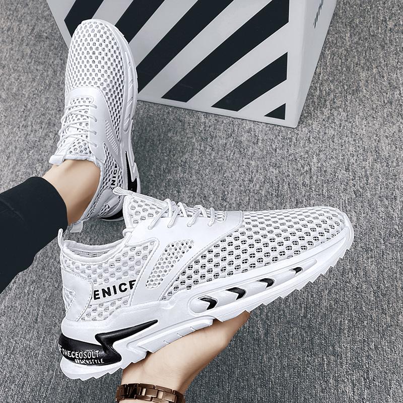 2022 Summer Men Sneakers Breathable Athletic Shoes Hollow Mesh Fitness Training Shoes Fashion Running Shoes Casual Shoes White