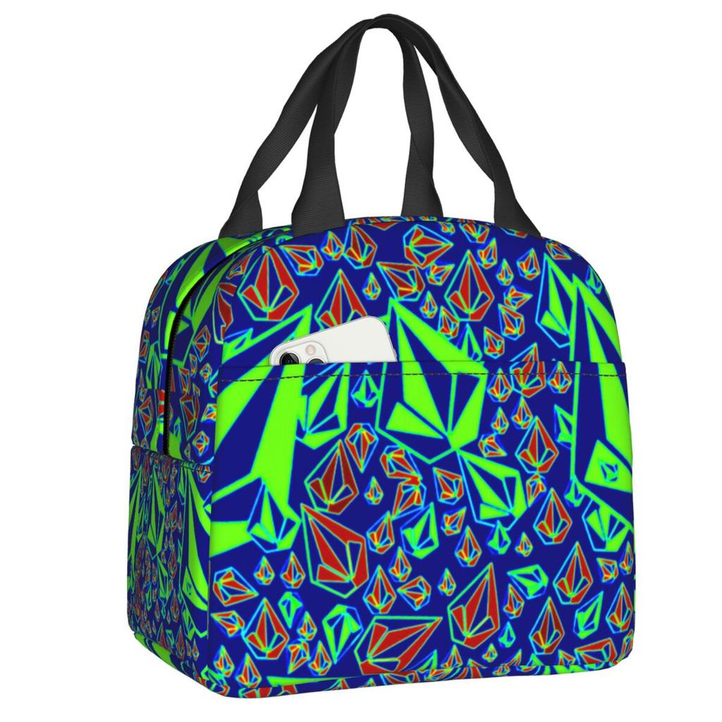 Custom Volcoms Symbol Insulated Lunch Bag for School Office Waterproof Cooler Thermal Bento Box Women Children