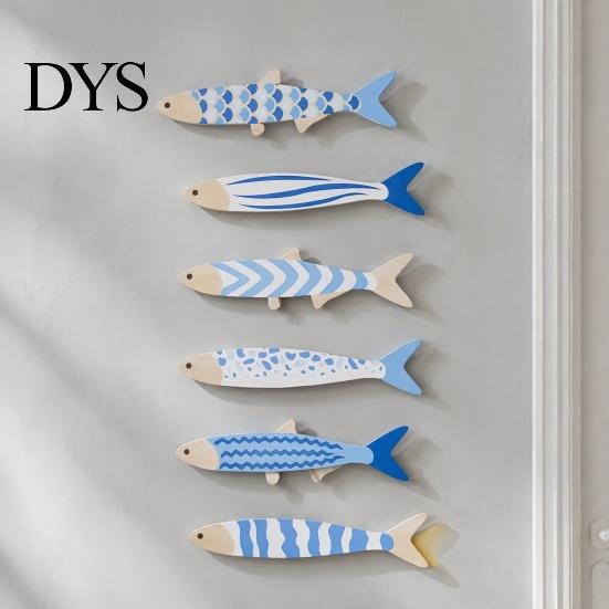 Decorative Fish Scale Wall Hangings 6Pcs/Set Wooden Decor, Beach House Decoration, Blue And White Wood Ornaments Coastal Art for Home Living