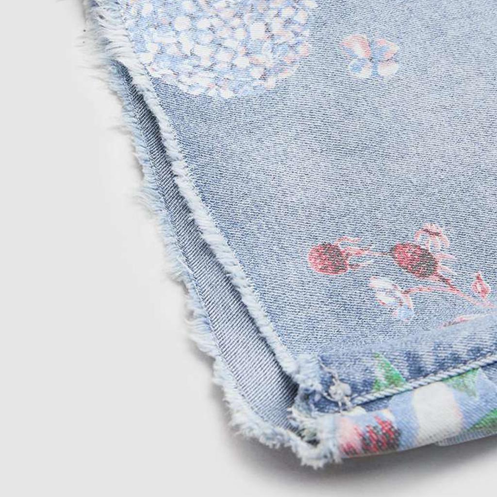 Damen Klassische High Waist Jeans-Shorts mit Blumendruck Fünf Zoll Schrittlänge Lässige Passform Sommer-Unterteile
