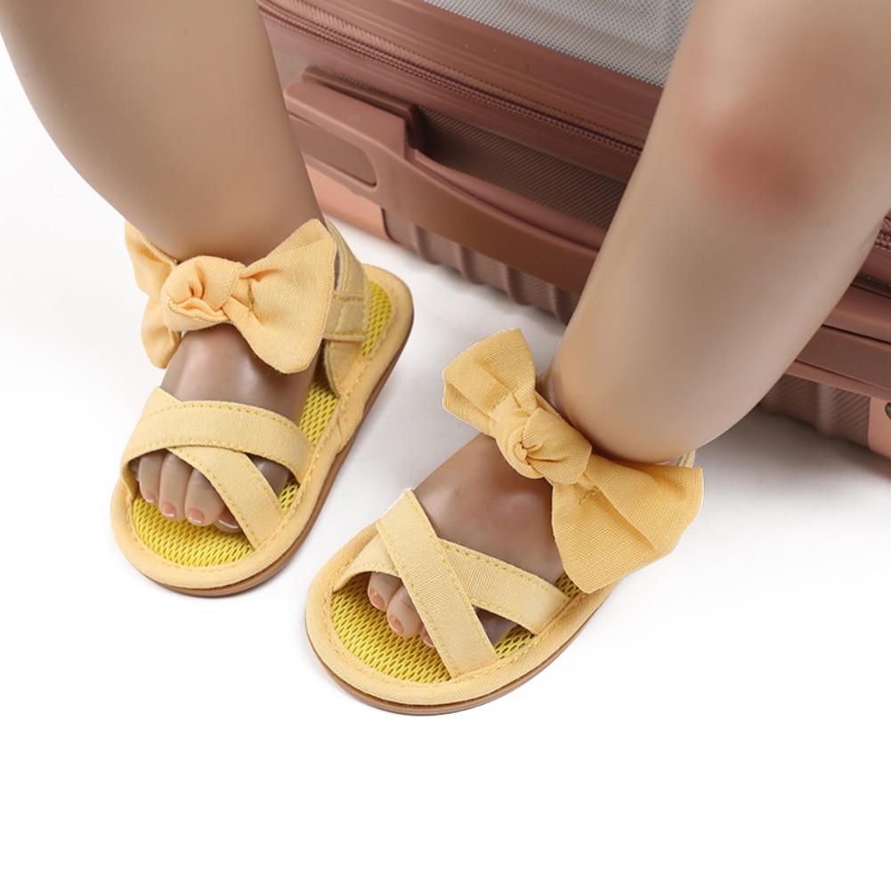 Letní kojenecké sandály s mašlí pro miminka, ležérní plážové boty, protiskluzové novorozenecké batolecí boty pro první chůzi 0-18 měsíců