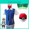 Pokemon Ash Ketchum Cosplay Kostüm Komplettset Erwachsene Jacke Handschuhe Hut Halloween Hohe Qualität Elastisches Weiches Polyestermaterial