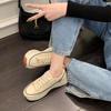 [Blue Cabinet] Hokkaido, thick-soled lace-up canvas shoes for women's 2025 new mesh flat-soled white shoes for children