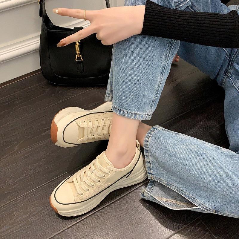 [Blue Cabinet] Hokkaido, thick-soled lace-up canvas shoes for women's 2025 new mesh flat-soled white shoes for children