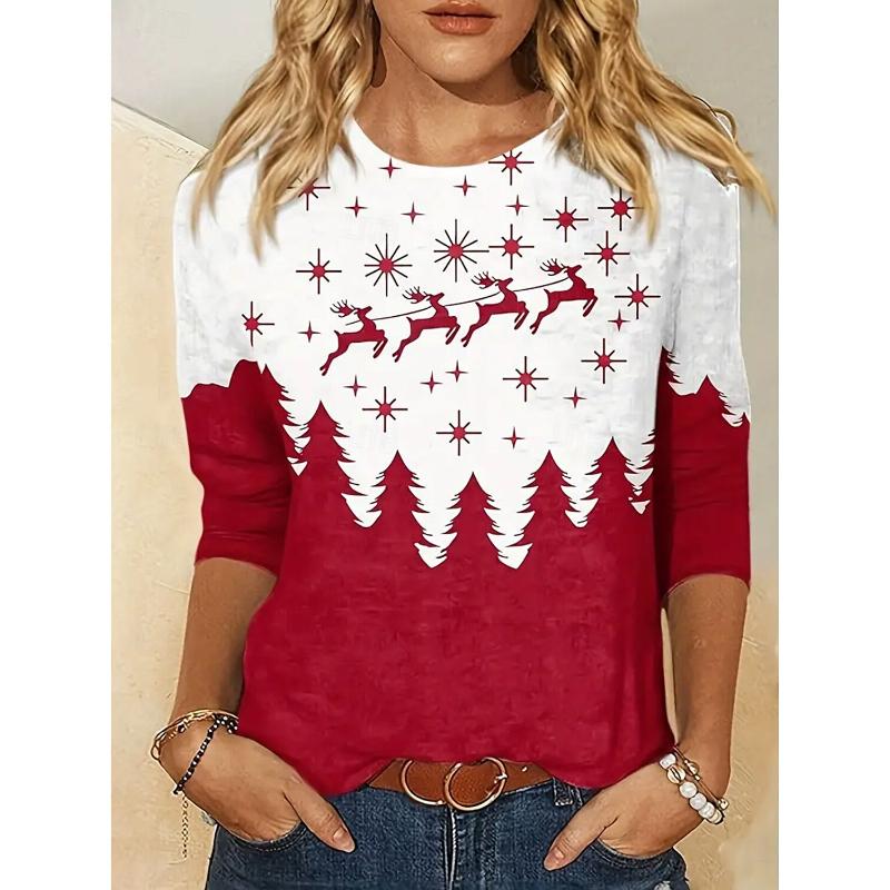 Women's Sweatshirt 3D Prints Christmas Theme Kawaii Graphics long sleeve T-shirt Casual Loose Fit O-Neck Tee Long Sleeve Tops