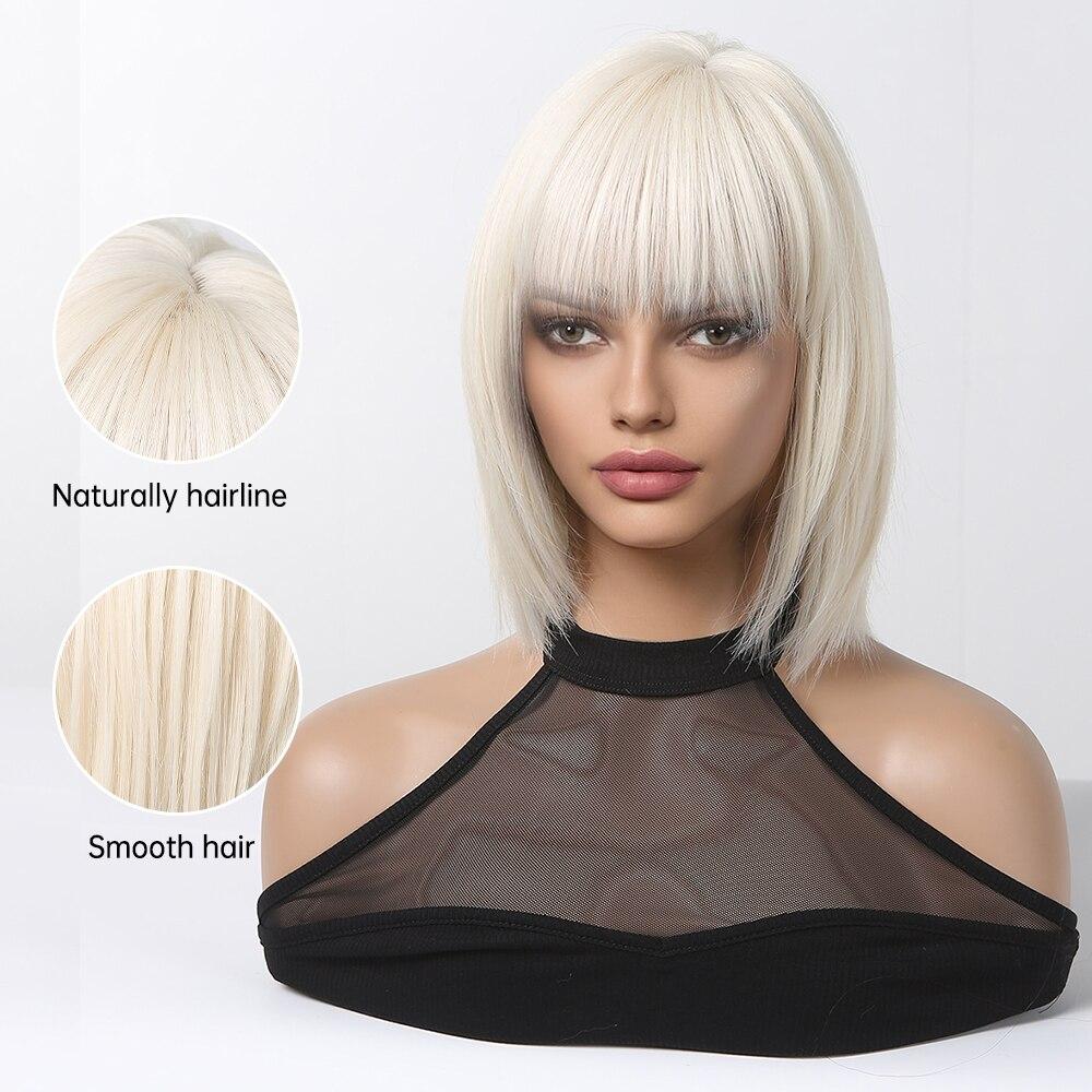 Wigs Straight Haircube Short Synthetic White Platinum Fiber Wig With Bangs For Women Daily Cosplay Heat Resistant Wigs