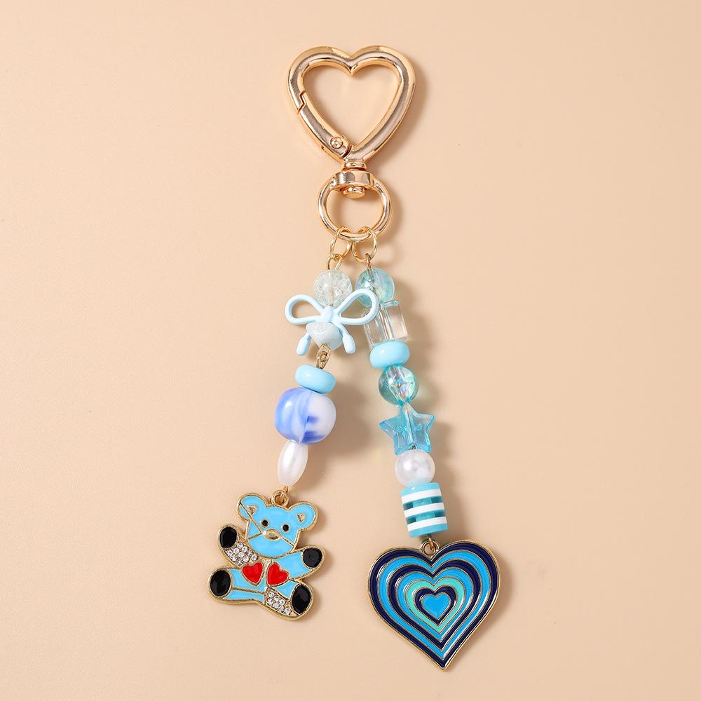 Cartoon Keychain Playful Bear Heart Keychain Beaded Key Ring Vibrant Decorative Key Chain For Key Organizer Backpack Purse