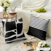 Minimalist Geometry Black White Brown Cushion Cover Natural Linen Organic Fabric Printing Breathable Perfect For Home Decor