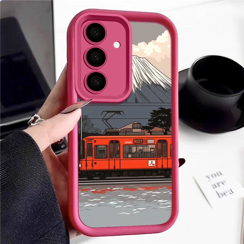 Husă mată cu model de tren de munte înzăpezit pentru Smausng S24 FE S23 Ultra S22 S21 A16 A15 A55 A35 A54 A34 Protecție lentile Husă moale TPU rezistentă la șocuri