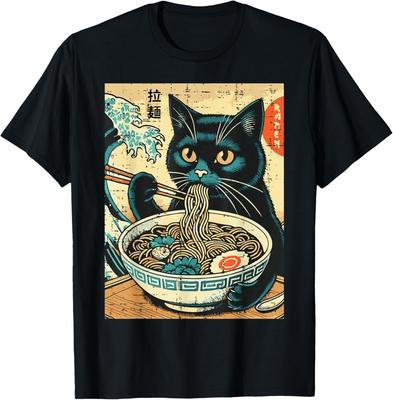 Japanese Cat Ramen Great Wave Vintage Art Food Men Women Kid  Unisex Shirt