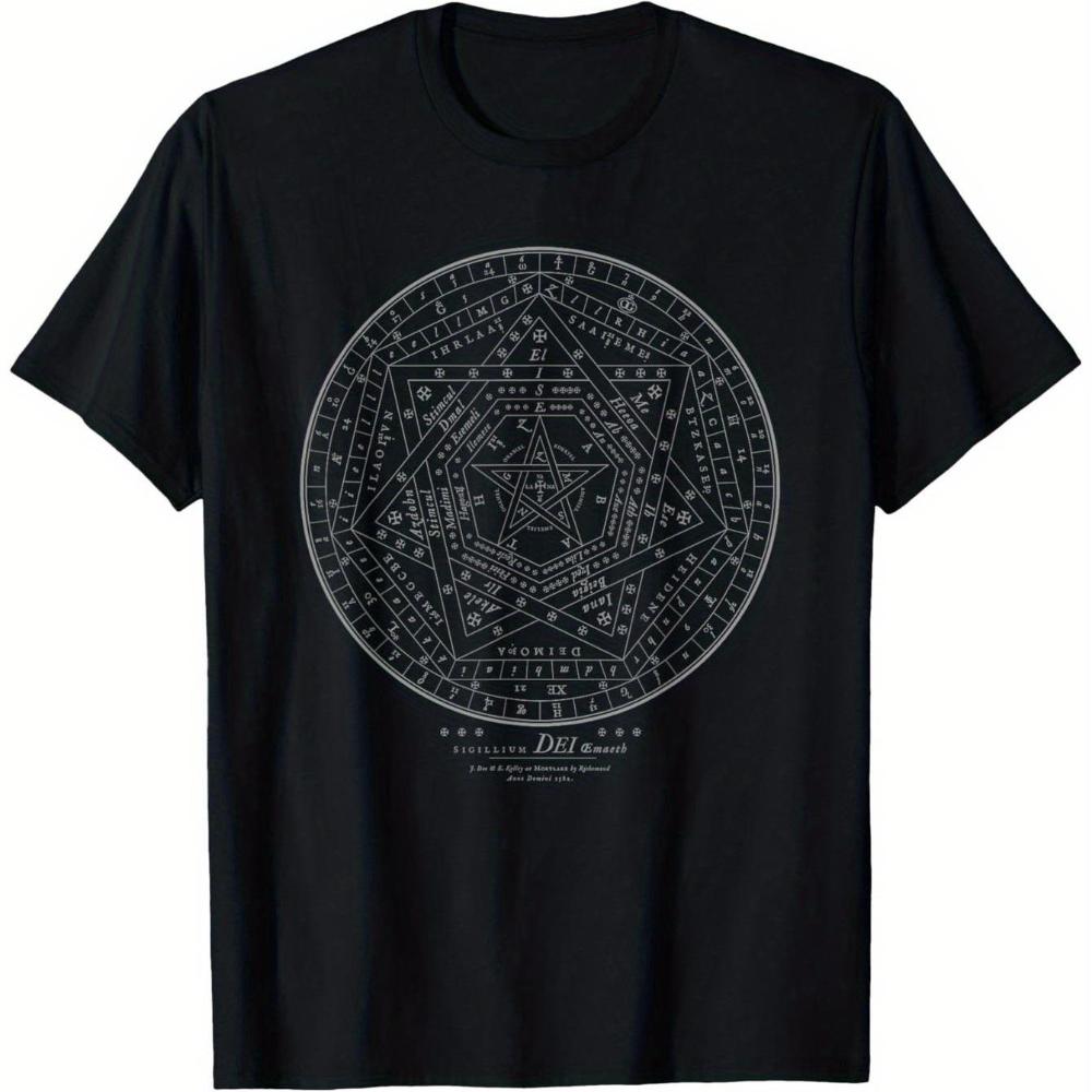 Unisexs Occult Sigil TShirt 100 Cotton Soft Breathable Black with Gothic Sigillum Dei Aemeth Black Unisexs Tshirts for Summer