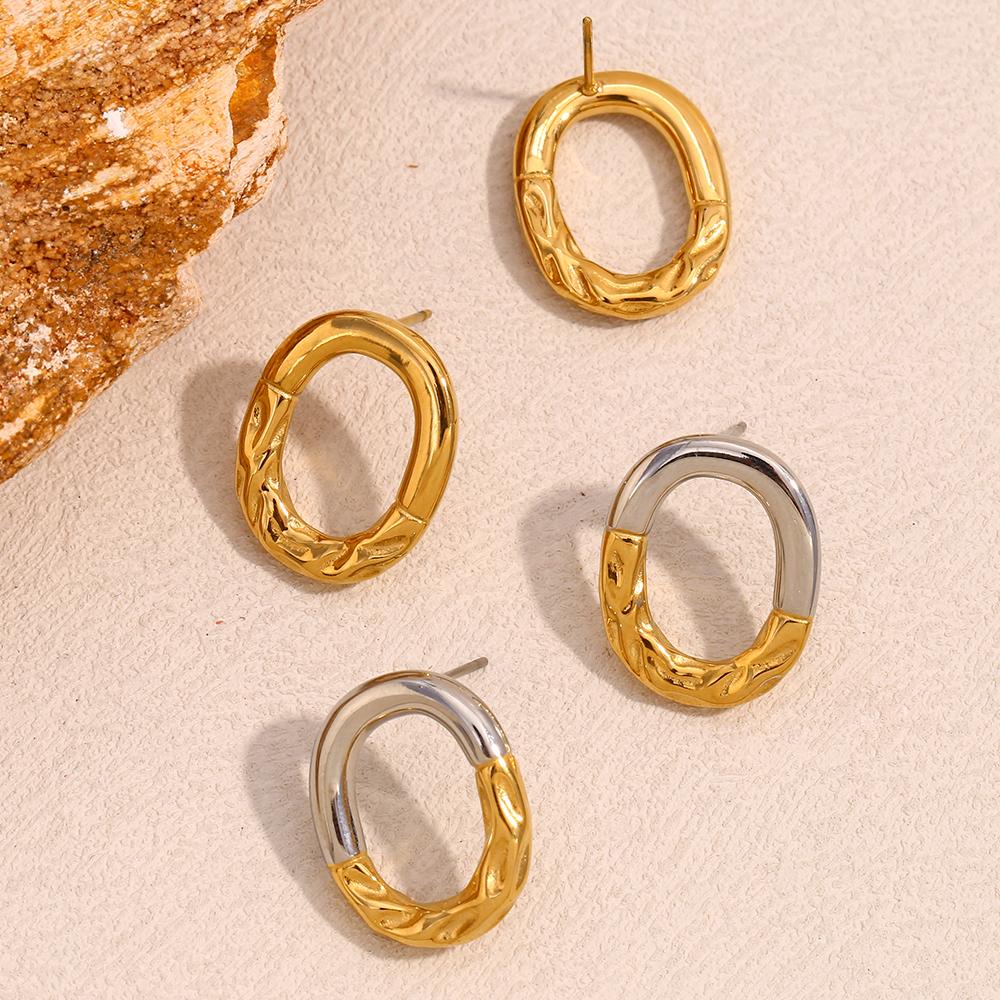 MamacitaSlay 18K Gold Plated Stainless Steel Asymmetrical O-shaped Stud Earrings Simple Waterproof Jewelry Women's Unique Gift