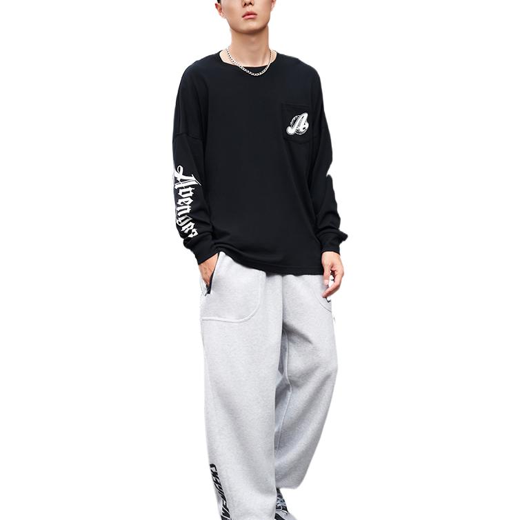 Li Ning Logo Print Cotton Crew Neck Long Sleeve Sweatshirt Unisex sweatshirt Black AHSSE29-2