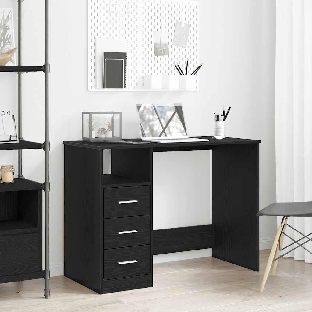 Desk with Drawers Black Oak Effect 102 x 50 x 76 cm