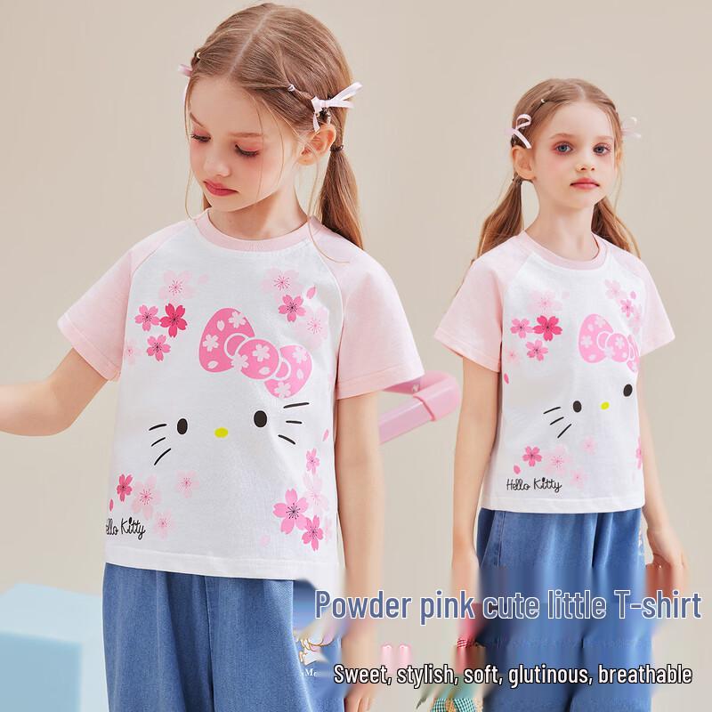 Hello Kitty Girls  Cartoon Print Short Sleeve T-Shirt 110