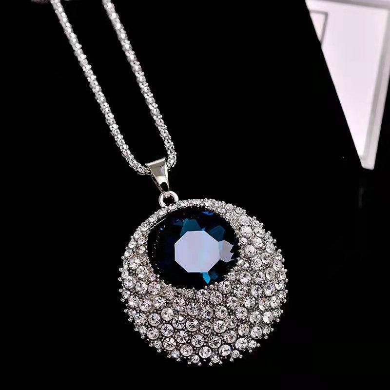 European and American retro versatile sapphire crystal long sweater chain fashion accessories sweater pendant